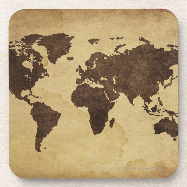 Close up of antique world map 3 coaster (Front)