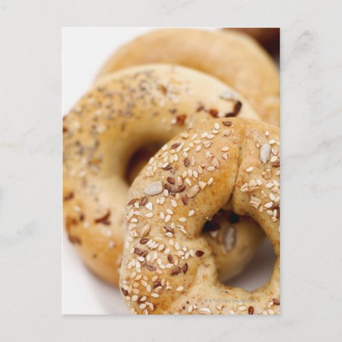 Close_up of assorted bagels on a plate postcard