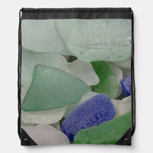 Close up of beach glass Alaska Drawstring Bag