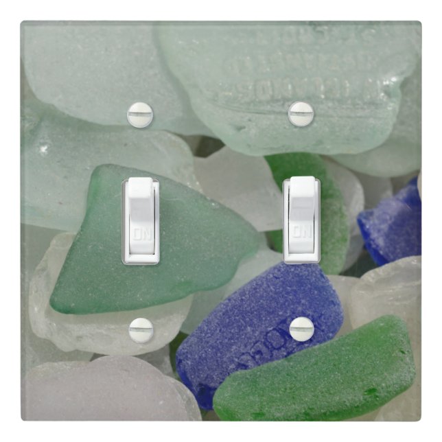 Close up of beach glass, Alaska Light Switch Cover (In Situ)