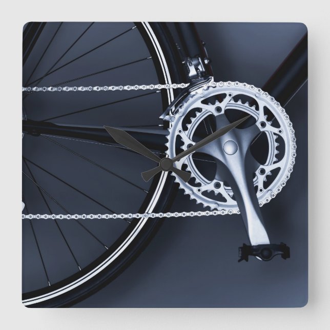 Close up of bicycle chain, pedal and gears square wall clock (Front)