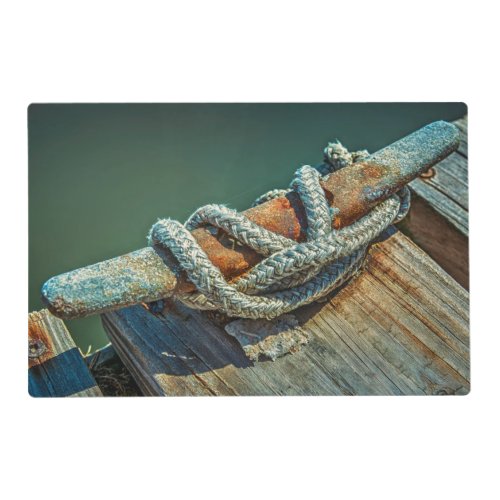 Close_up of boat cleat and rope placemat