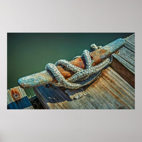 Close_up of boat cleat and rope poster