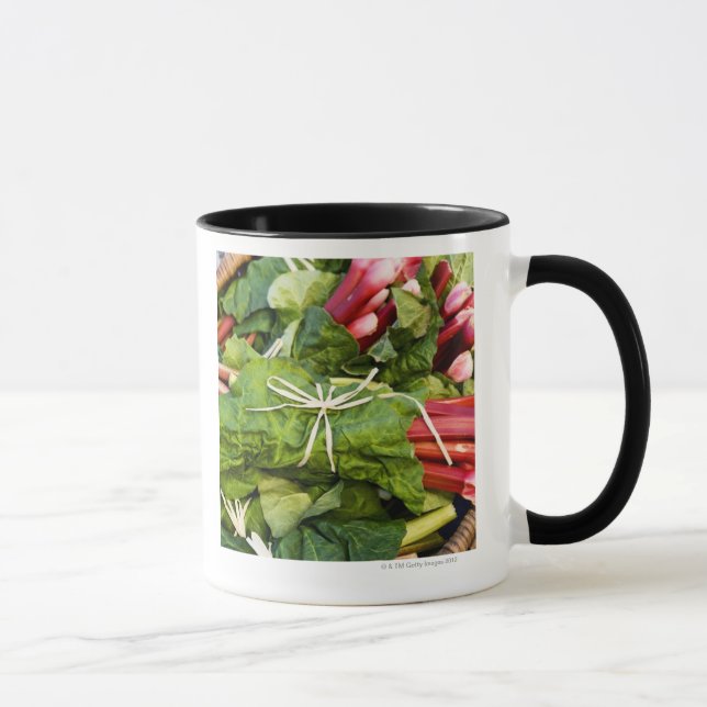 Close-up of bunches of rhubarb in basket mug (Right)