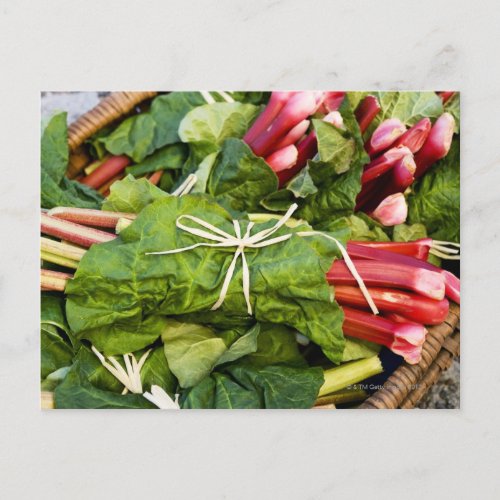 Close_up of bunches of rhubarb in basket postcard