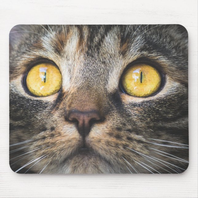 Close-up of Cat with Yellow Eyes Mouse Pad (Front)