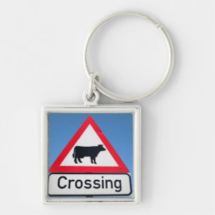 Close-Up Of Cattle Crossing Sign. Western Cape Keychain