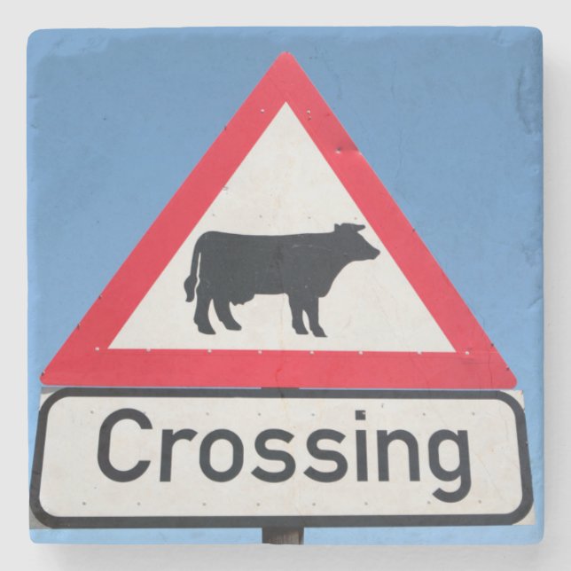 Close-Up Of Cattle Crossing Sign. Western Cape Stone Coaster (Front)