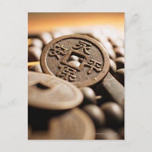 Close up of Chinese coin Postcard