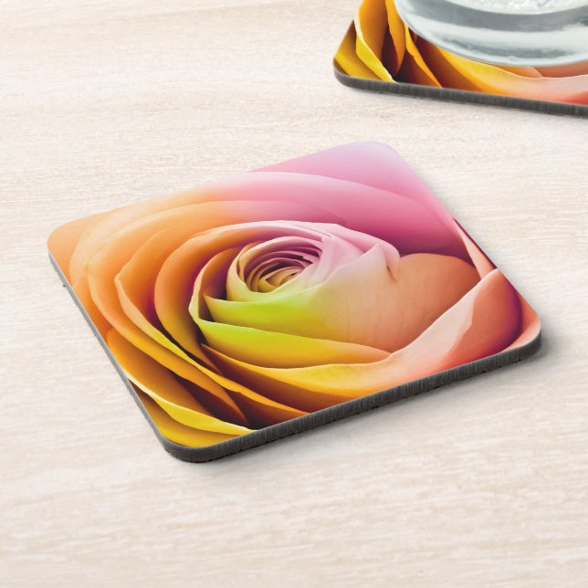 Close up of Colorful Rose Petals Drink Coaster (Left Side)
