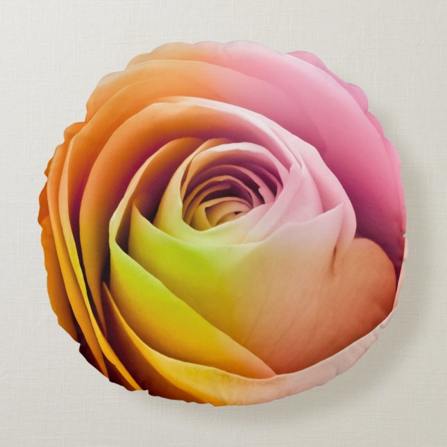Close up of Colorful Rose Petals Round Pillow (Front)