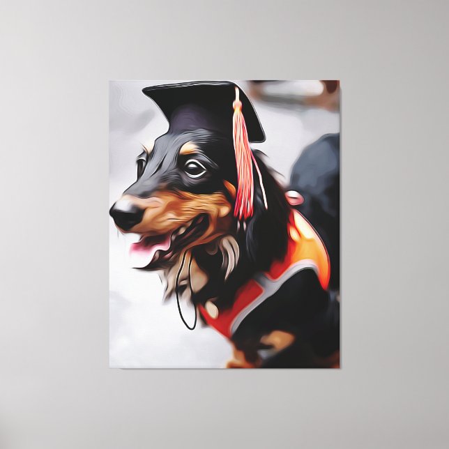 Close Up Of Dachshund Dog Wearing Graduation Has P Canvas Print (Front)