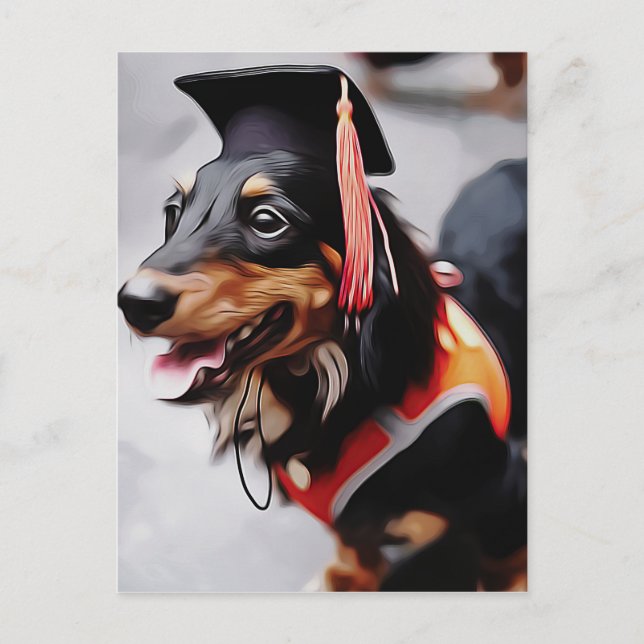 Close Up Of Dachshund Dog Wearing Graduation Hat P Postcard (Front)