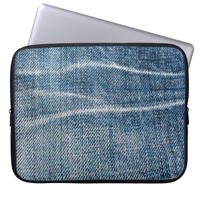Close-Up of Denim Cloth. Laptop Sleeve (Front)