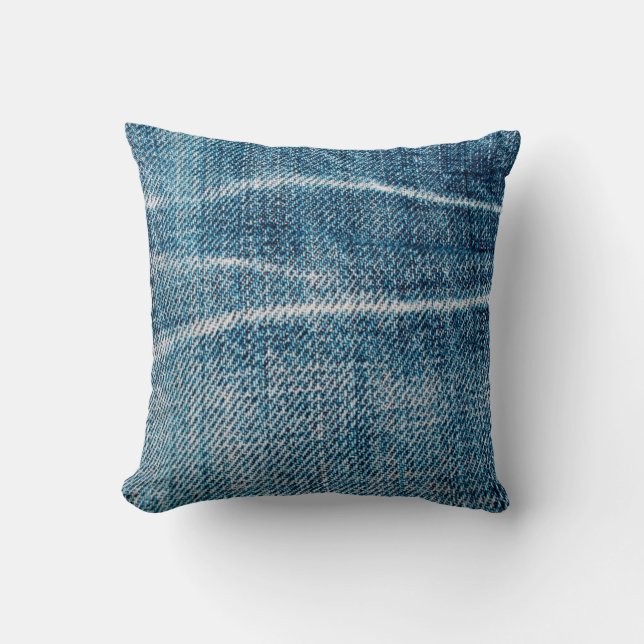 close-up of denim cloth throw pillow (Front)