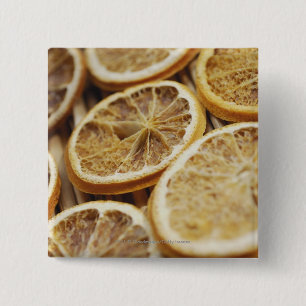 Close-up of dried slices of lemon pinback button