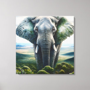 Close up of Elephant Face, Tusks, Trunk Canvas Print