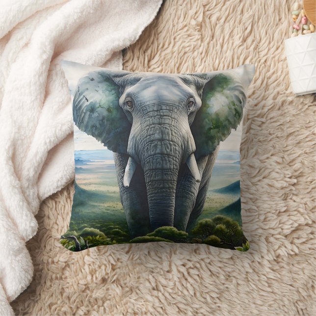 Close up of Elephant Face, Tusks, Trunk Throw Pillow (Blanket)