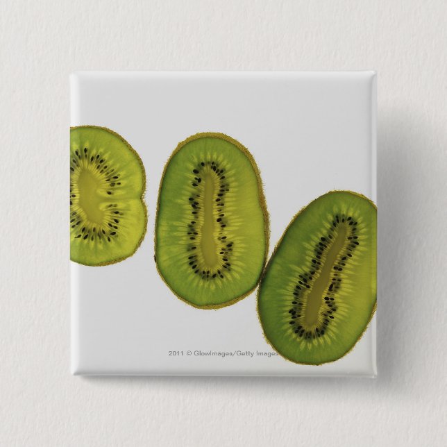 Close-up of five slices of kiwi fruit pinback button (Front)