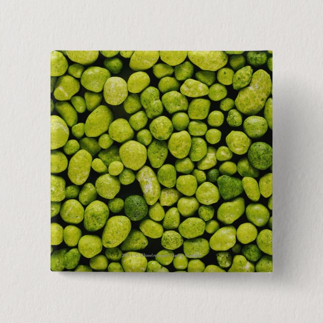 Close-up of green pebbles pinback button (Front)