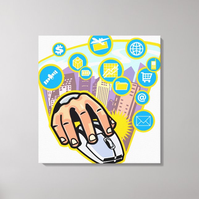 Close-up of hand on computer mouse canvas print (Front)