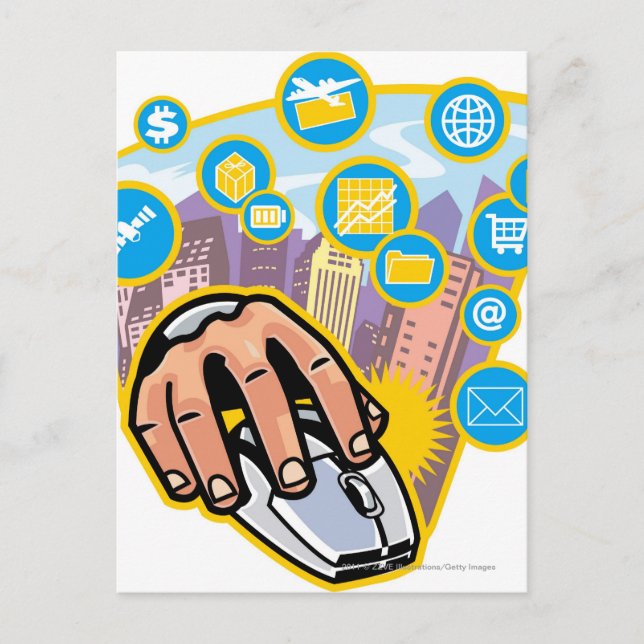 Close-up of hand on computer mouse postcard (Front)