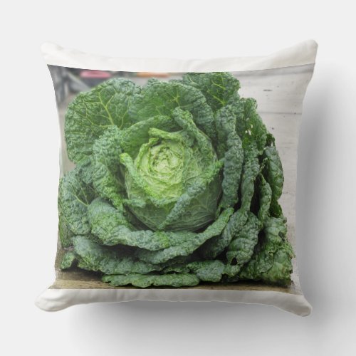 Close up of organic Savoy cabbage just hand picked Throw Pillow