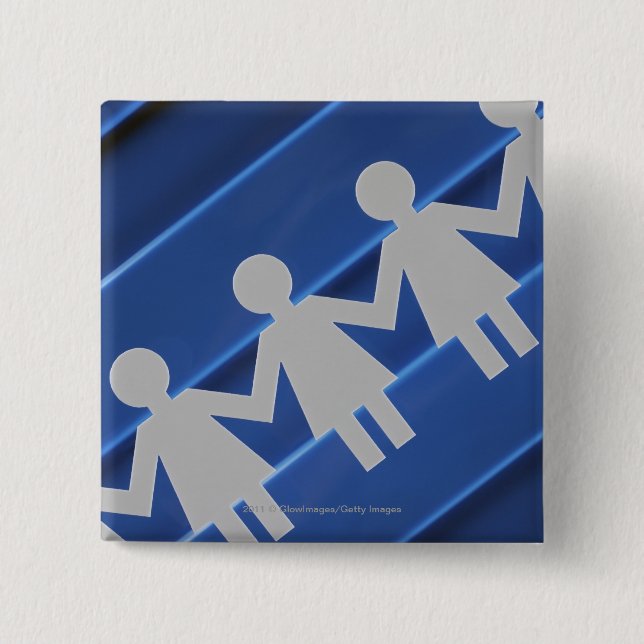 Close-up of paper chain dolls pinback button (Front)