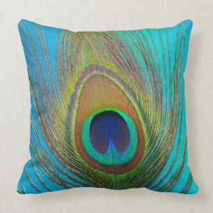 Close up of peacock feather throw pillow