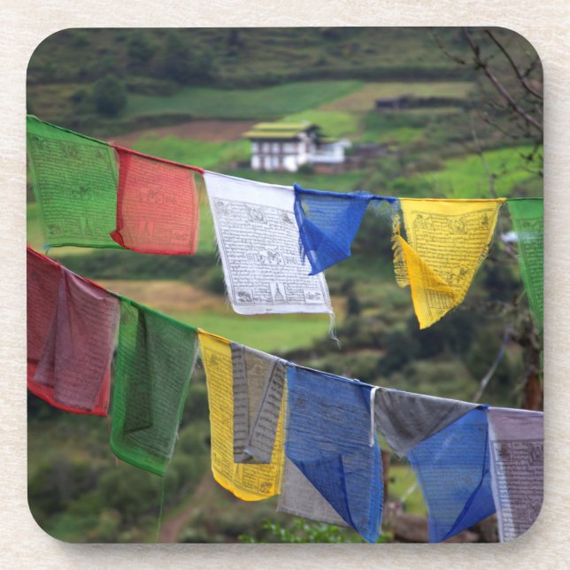 Close Up Of Prayer Flags Beverage Coaster (Front)