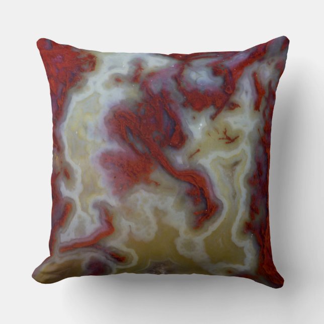 Close up of Red Moss Agate Slab Throw Pillow (Front)