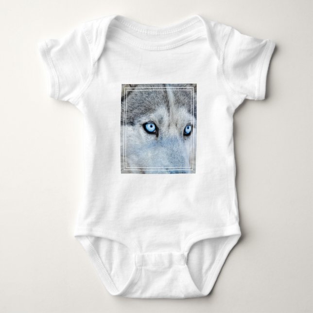 Close up of Siberian Husky with Blue Eyes Baby Bodysuit (Front)