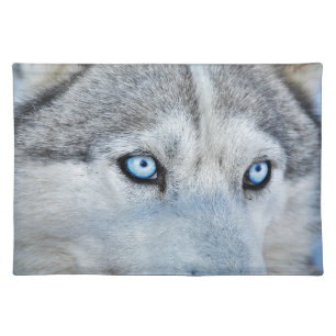 Close up of Siberian Husky with Blue Eyes Cloth Placemat