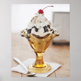 Close up of sundae with cherry on top poster