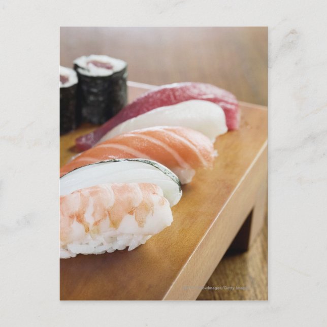 Close-up of sushi on a table postcard (Front)