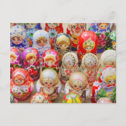 Close_up of traditional Russian nested dolls Postcard