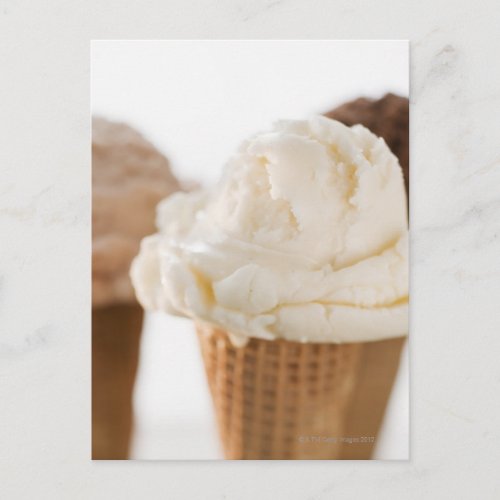 Close up of various ice cream cones postcard