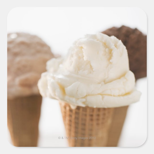 Close up of various ice cream cones square sticker (Front)