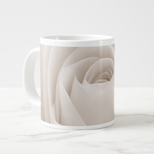 Close up of White Rose Petals Giant Coffee Mug (Front Left)