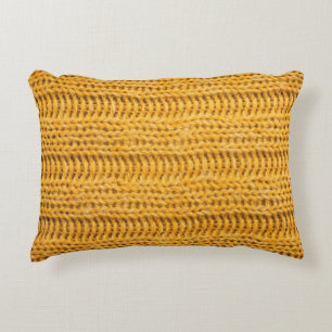 Close up of yellow knitted textured background. Tr Accent Pillow