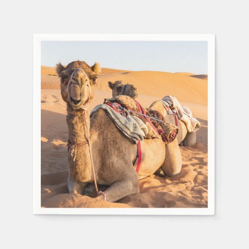 Close_up on Camel in Oman desert Napkins