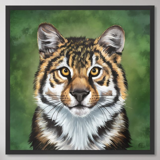  close-up painting of a tiger's face against ... framed art (Framed Front)