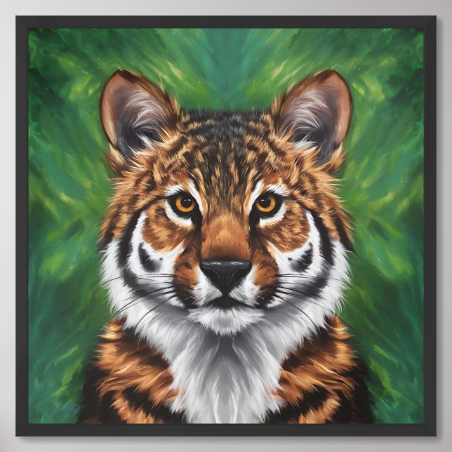  close-up painting of a tiger's face against... framed art (Framed Front)