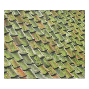 Close-up photo of green shingle roof duvet cover
