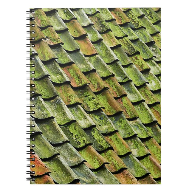 Close-up photo of green shingle roof notebook (Front)