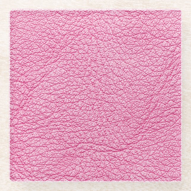 Close-up pink leather, textured background. glass coaster (Front)