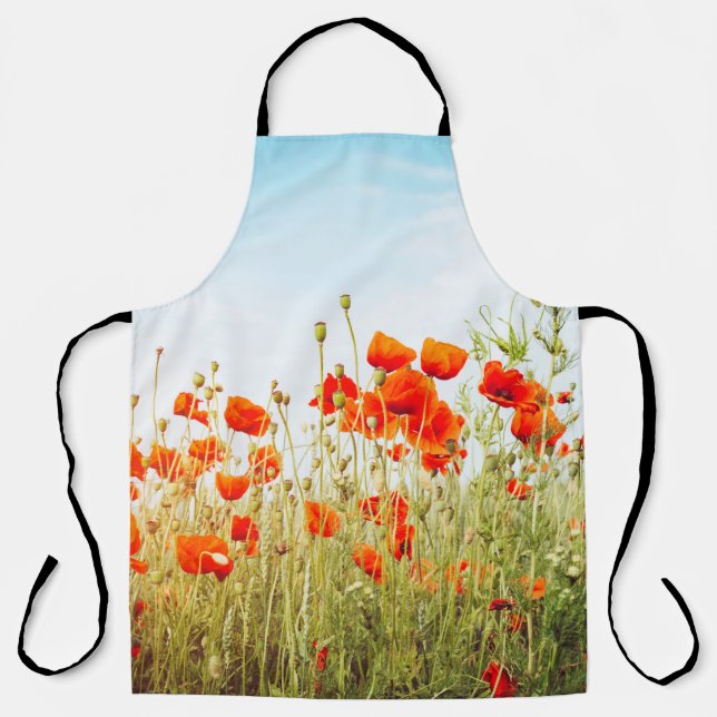Close up poppies on field. Wild flowers in springt Apron (Front)