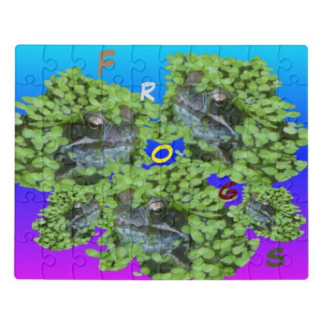 Close Up Puzzle: Frogs in Duckweed, Cust. Text Jigsaw Puzzle (Puzzle Horizontal)