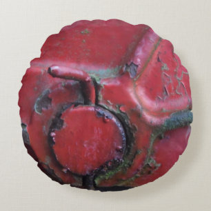 close up rusty red antique car / truck round pillow