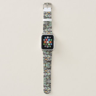 Close-up scene of birch log stumps, rustic charm apple watch band